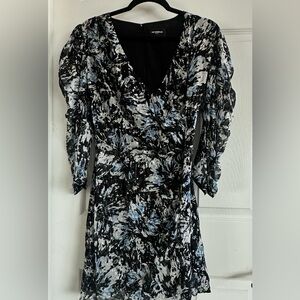 The Kooples Black and Blue Metallic Floral 3/4 Sleeve Dress